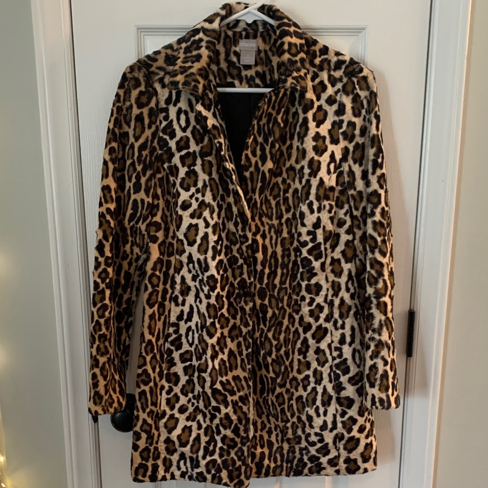 Women’s Chico’s Leopard Print Blazer Jacket Very Soft Sz. 0 U.S Sz. 4/6